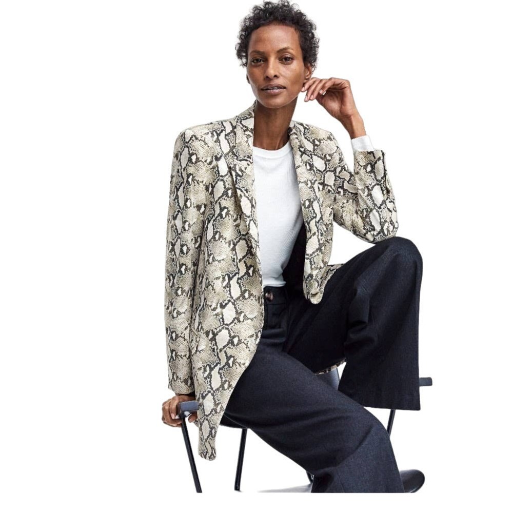 Zara Snakeskin Print Longline Open Front Boyfriend Blazer Python Women's XS